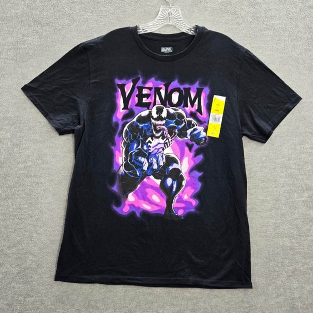 Marvel Men Shirt Large Black‎ Venom Comic Art Logo Graphic Print Crew Neck NWT